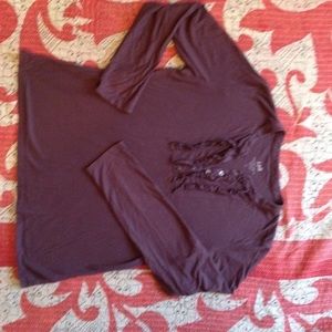 Eggplant color Ruffle Front Henley Tee